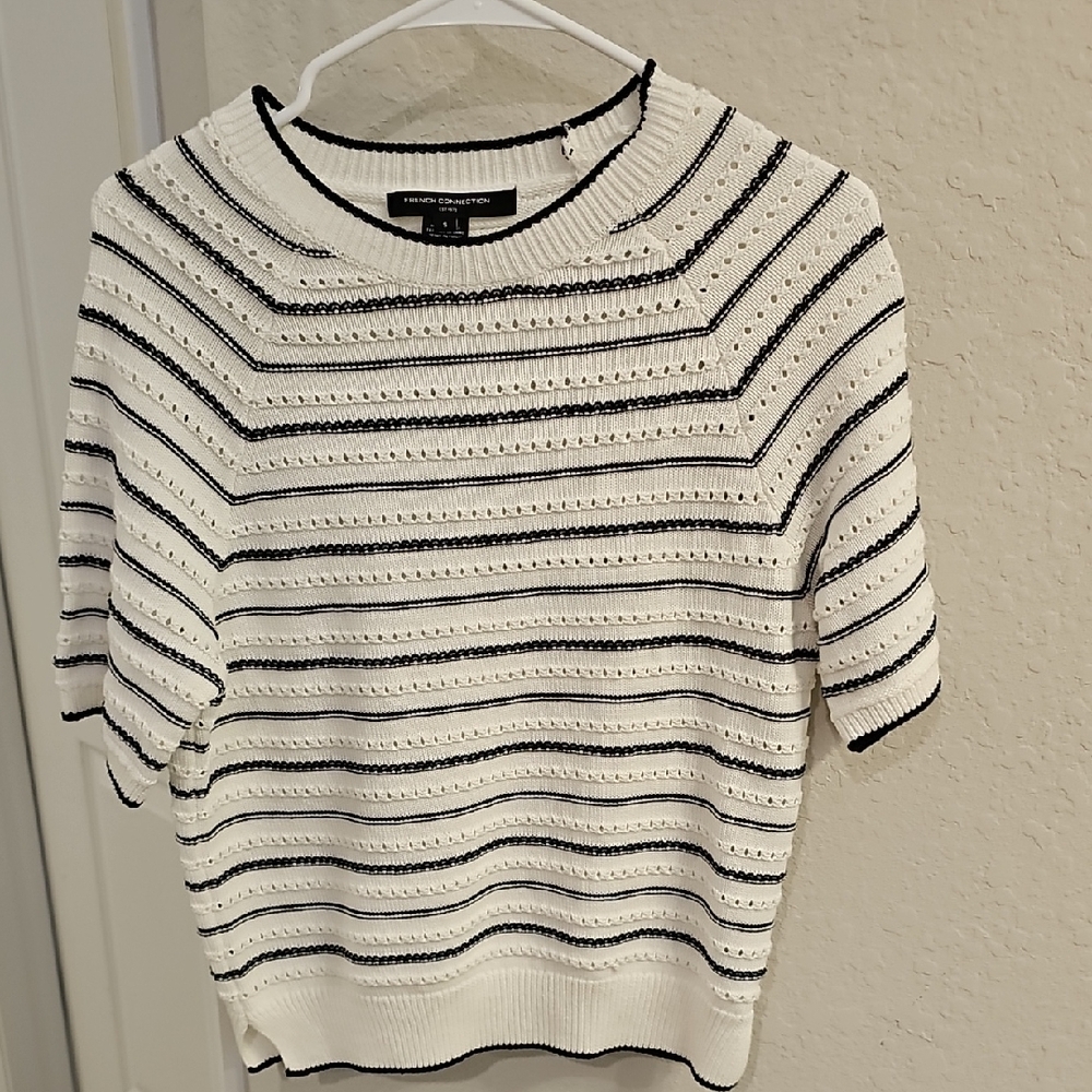French Connection Black and White Textured Knit Top
